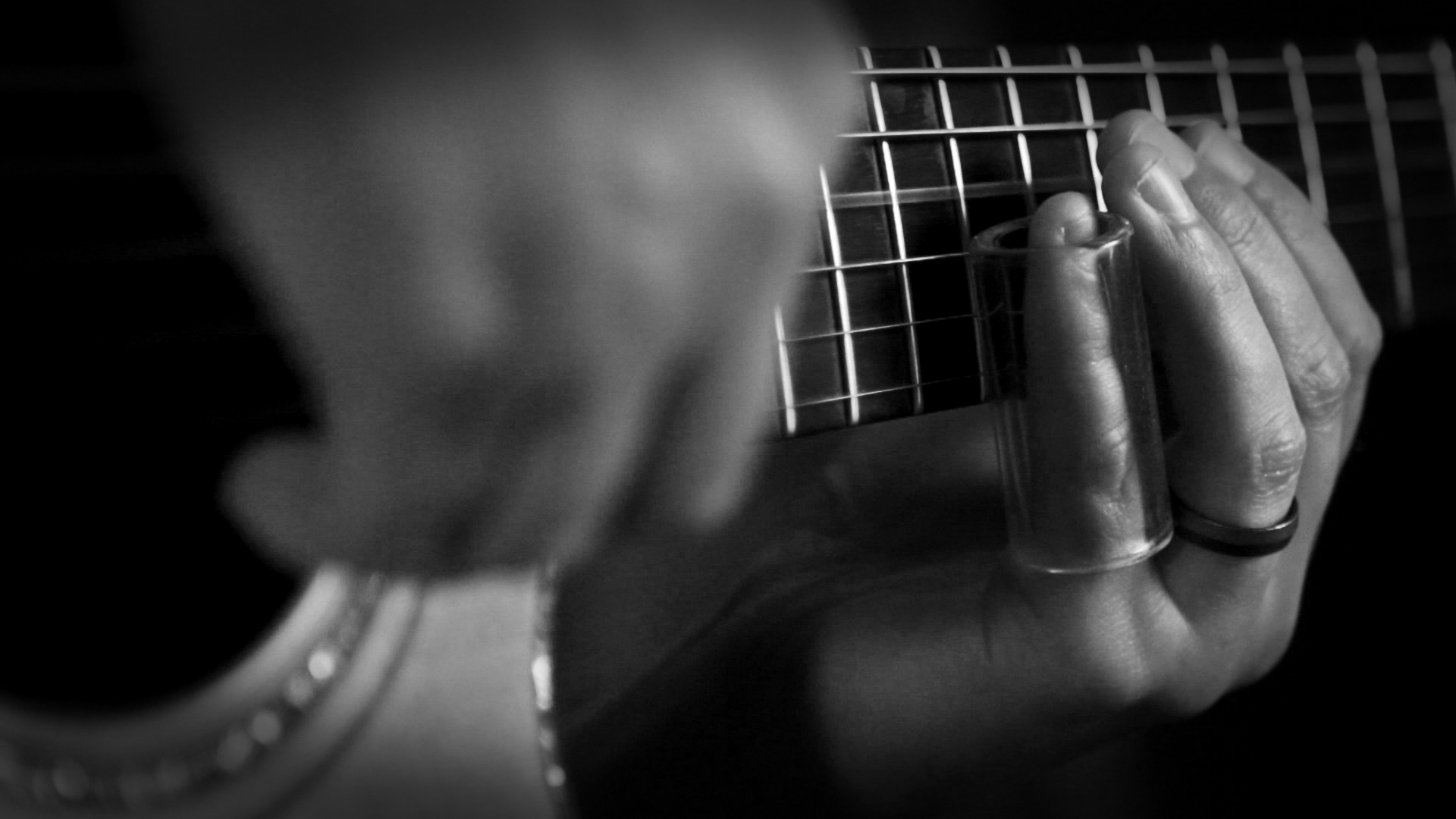 close-up guitar playing