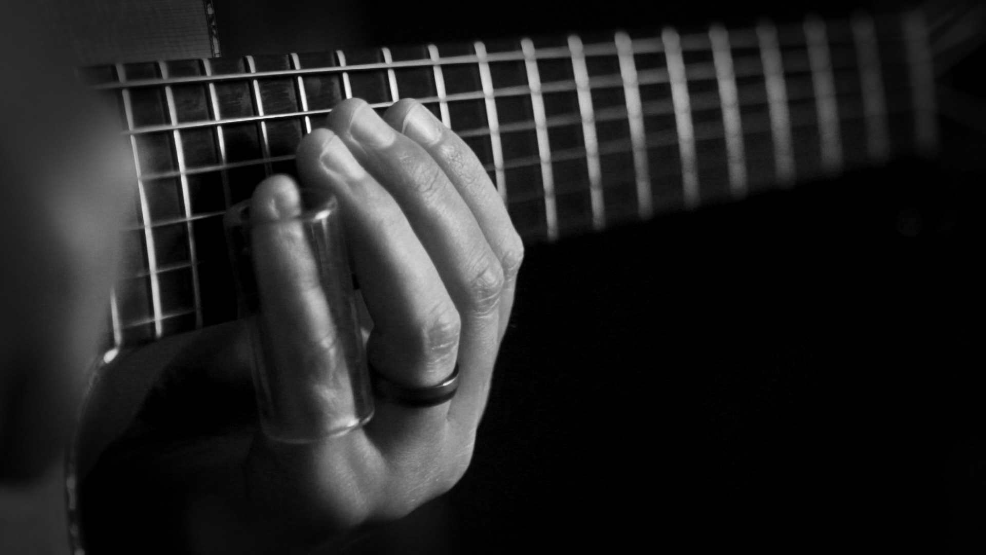 close-up guitar playing